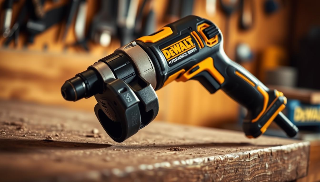 A DeWalt hydraulic impact driver rests on a sturdy workbench, its sleek black casing gleaming under warm, directional lighting. The tool's business end is prominently featured, with the hydraulic impact mechanism clearly visible, conveying a sense of raw power and industrial-grade performance. The background fades into soft focus, drawing the viewer's attention to the impact driver's key safety features, such as the rubberized grip and protective guard. The overall atmosphere is one of professional-grade craftsmanship and diligent attention to user safety, setting the stage for a section on the proper and safe use of this powerful tool.