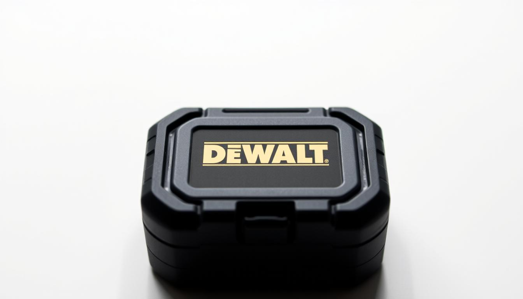 A close-up, high-resolution view of a DEWALT 18V to 20V adapter kit. The adapter is centered in the frame, showcasing its sleek black design with the iconic DEWALT logo prominently displayed. The adapter is set against a clean, white background, allowing the product to be the sole focus. Soft, directional lighting illuminates the adapter from the side, creating subtle shadows that accentuate its contours and emphasize its sturdy, well-engineered construction. The image conveys a sense of quality, power, and the potential for an upgraded, more efficient power tool experience.