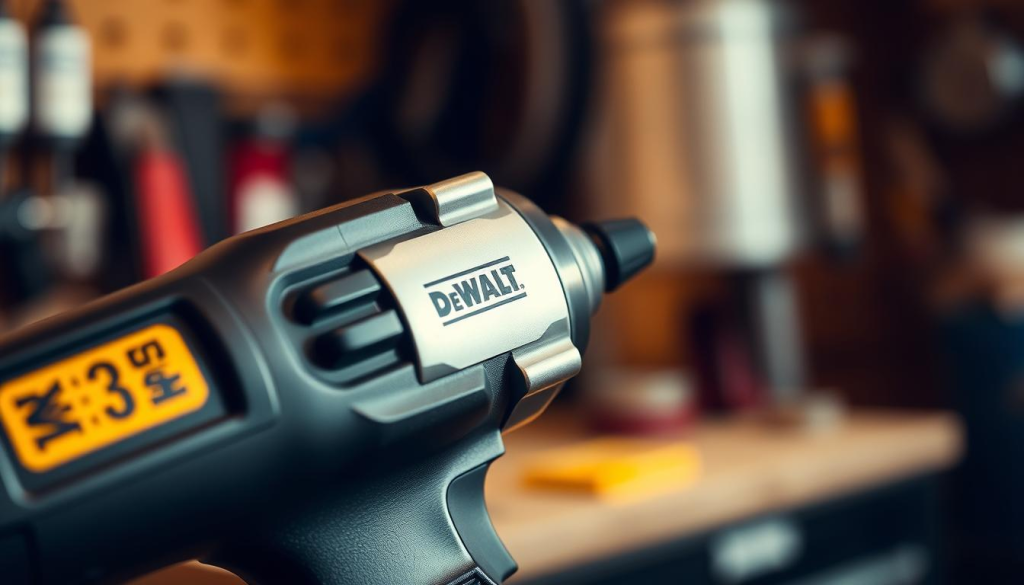 A close-up shot of a DeWalt 3/8" impact wrench, captured with a shallow depth of field and warm, natural lighting. The wrench is prominently displayed in the foreground, its brushed metal casing and ergonomic grip showcasing the tool's robust construction and user-friendly design. The background is softly blurred, hinting at a workshop or garage setting, emphasizing the wrench's intended use in demanding, hands-on applications. The image conveys a sense of power, precision, and the satisfying experience of wielding this high-performance power tool.