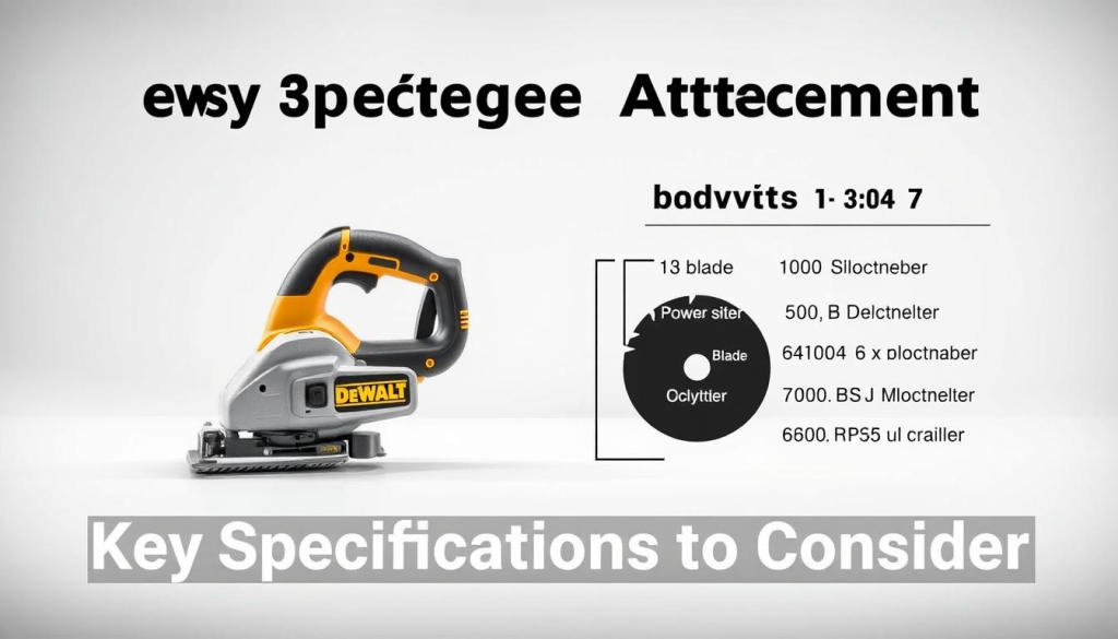 A detailed, high-resolution image of the Dewalt edger attachment, showcasing its key specifications. The foreground features the edger attachment in a clean, well-lit studio setting, highlighting its sleek, modern design and robust construction. The middle ground presents a technical breakdown of the attachment's dimensions, power output, and blade size, displayed in a clear, informative manner. The background subtly fades into a neutral tone, allowing the product details to take center stage. The overall mood is one of professionalism and attention to detail, perfectly suited to illustrate the "Key Specifications to Consider" section of the article.