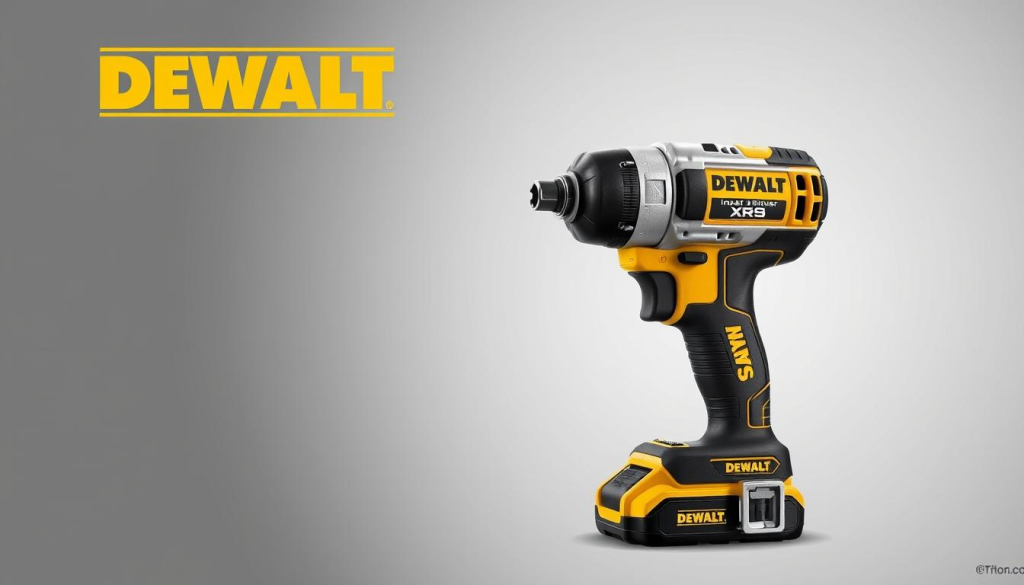A highly detailed, technical illustration of the DEWALT XR Impact Driver, showcasing its key specifications against a clean, minimalist background. The driver is presented in a 3/4 view, with a crisp, well-lit perspective that highlights its metallic casing, ergonomic design, and various functional components. The background is a soft, diffused gradient, allowing the subject to take center stage. The overall mood is informative and professional, conveying the high-quality, industrial-grade nature of the tool.