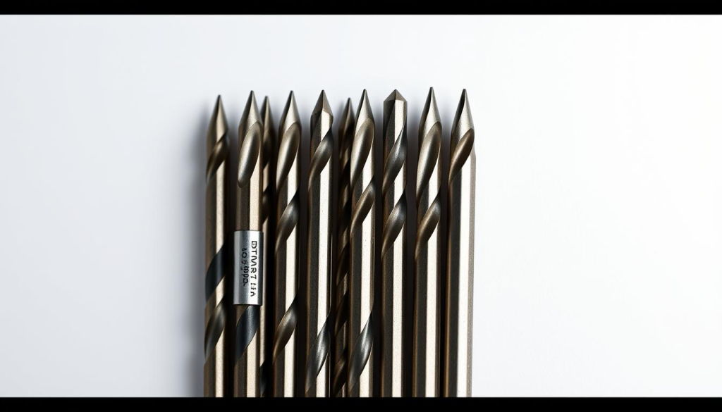 A meticulously crafted DeWalt drill bit set, nestled against a clean, minimalist background. The bits, arranged in a visually appealing grid, showcase their sharp, precision-engineered tips and durable, corrosion-resistant construction. Soft, directional lighting accentuates the sleek, metallic finish, creating a sense of quality and attention to detail. The composition emphasizes the versatility and reliability of this professional-grade tool set, inviting the viewer to imagine its potential applications in a workshop or job site setting.