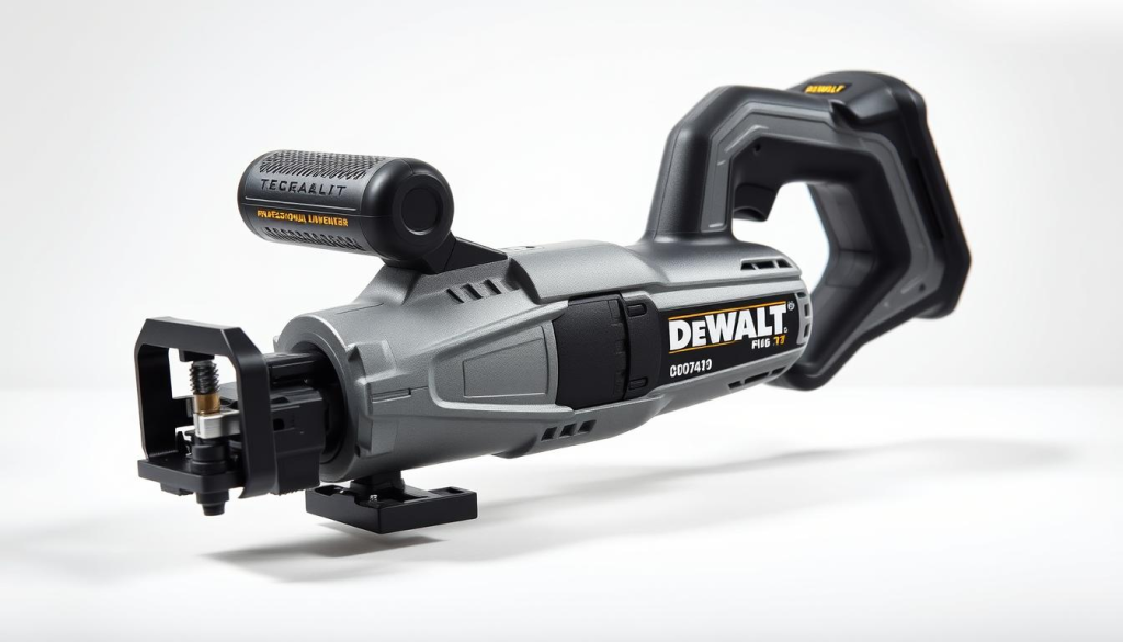 A professionally engineered cordless oscillating saw by DEWALT, meticulously crafted with a sleek grey and black design. The tool is shown in a well-lit studio setting, captured from a slightly elevated angle to highlight its precise, powerful capabilities. The oscillating head and attachments are clearly visible, showcasing the saw's versatility for flush cutting, plunge cutting, and detail work. The image conveys the robustness and ergonomic features of the DEWALT oscillating saw, emphasizing its suitability for a wide range of woodworking, renovation, and home improvement tasks.