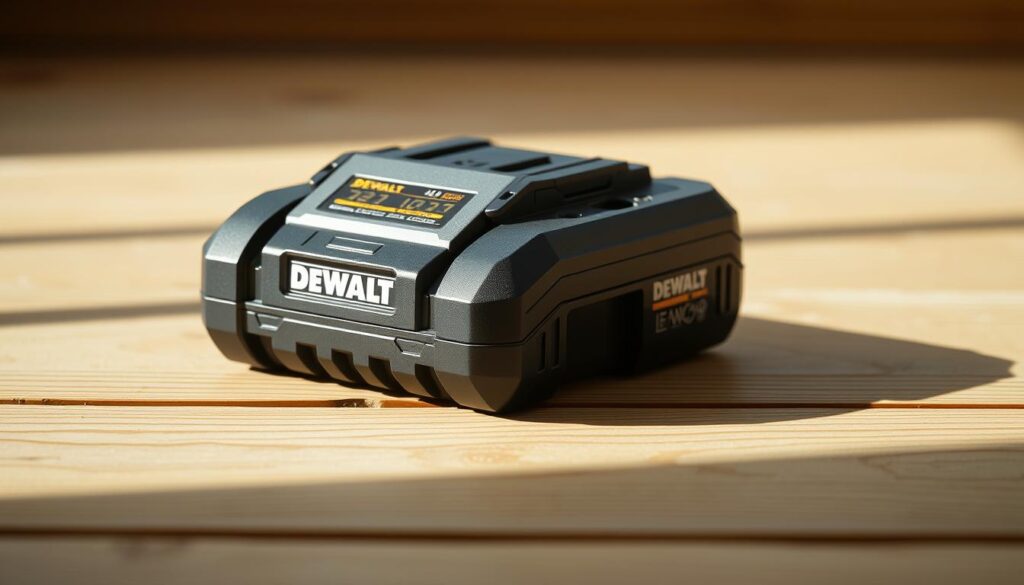 A sleek, silver DEWALT battery charger sits on a minimalist, wooden surface, bathed in warm, natural lighting. The charger's sturdy, industrial design and prominent DEWALT logo evoke a sense of power and reliability. In the foreground, the charger's multiple charging ports and intuitive LED indicators are clearly visible, hinting at its ability to efficiently charge multiple batteries simultaneously. The background is softly blurred, keeping the focus on the charger's practical features and premium construction, conveying its value as a essential tool for the cost-conscious DEWALT user.