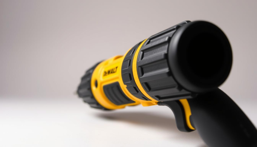 A well-lit close-up shot of a DeWalt 8V cordless screwdriver, showcasing its user-friendly features. The screwdriver is positioned against a plain, neutral-colored background, allowing the details to take center stage. The foreground clearly displays the ergonomic grip, with textured rubber inserts for enhanced control and comfort. The middle ground reveals the compact, lightweight design, accentuating the tool's portability and ease of use. The background subtly hints at the screwdriver's versatility, hinting at its potential applications in various DIY and home improvement projects. The lighting is soft and even, creating a clean, professional look that highlights the screwdriver's high-quality construction and attention to detail.