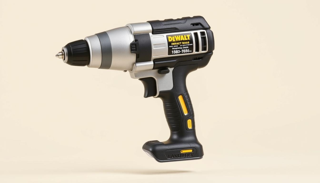 A well-lit, high-resolution photograph of a DEWALT impact drill set against a clean, neutral background. The drill is prominently displayed, showcasing its rugged, professional-grade construction with a brushed metal body and a powerful motor. The drill is positioned at a slight angle, highlighting its ergonomic grip and intuitive controls. The image captures the drill's impressive power and durability, conveying a sense of reliability and performance that aligns with the user review section of the article.
