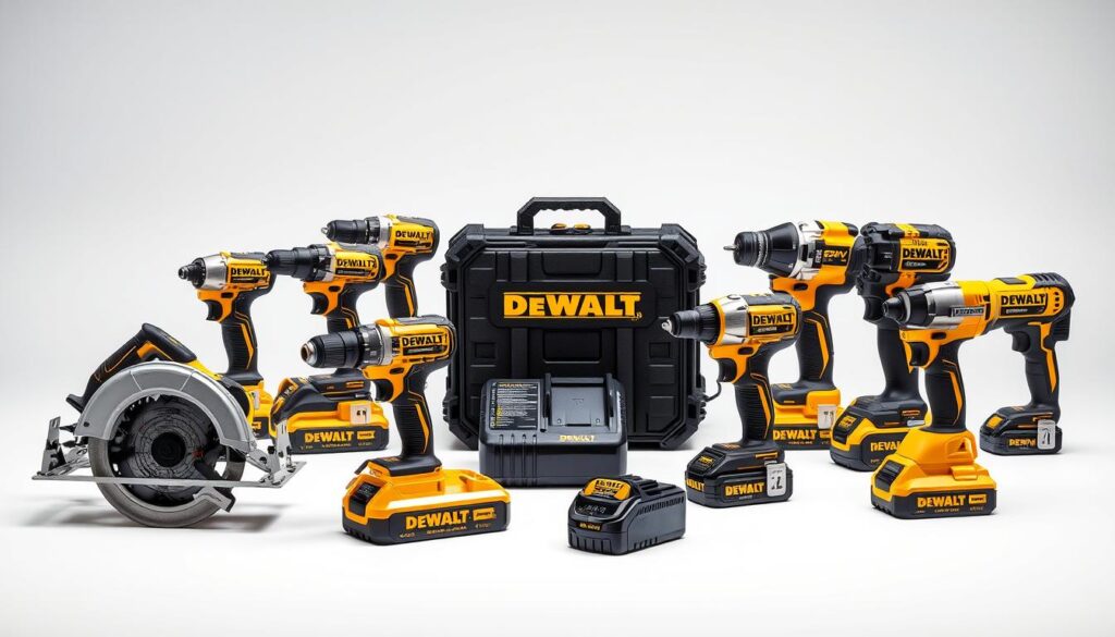 A well-lit studio shot showcasing a diverse lineup of DEWALT 60V cordless power tools. In the foreground, a selection of tools including a brushless circular saw, an impact driver, and a reciprocating saw, each with a sleek, modern design and vibrant DEWALT branding. In the middle ground, a powerful 60V MAX* battery pack and charger, emphasizing the tool's impressive power and runtime capabilities. In the background, a clean, uncluttered backdrop allows the tools to take center stage, highlighting their premium quality and professional-grade performance. The overall scene conveys a sense of strength, versatility, and the ideal balance of form and function that DEWALT is known for.