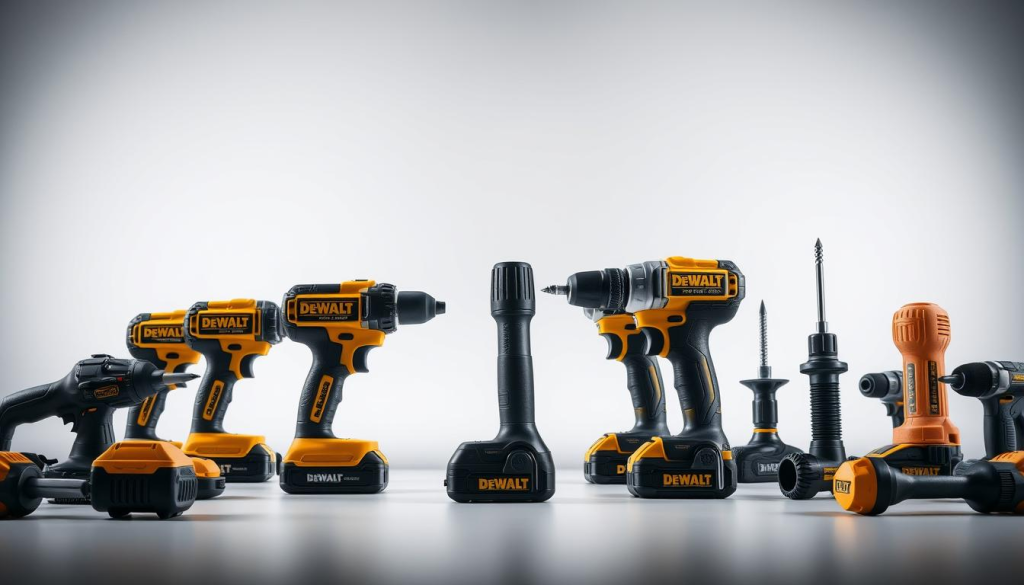 A well-lit studio shot showcasing a side-by-side comparison of DEWALT screwdrivers against those from other top brands. In the foreground, the DEWALT screwdrivers are prominently displayed, their sleek black and yellow design contrasting sharply with the competing models. The middle ground features a clean, minimalist backdrop, allowing the tools to be the focal point. Subtle shadows and soft, diffused lighting create depth and highlight the screwdrivers' textures and details. The overall mood is one of precision, quality, and professional-grade performance, reflecting the DEWALT brand's reputation for excellence.
