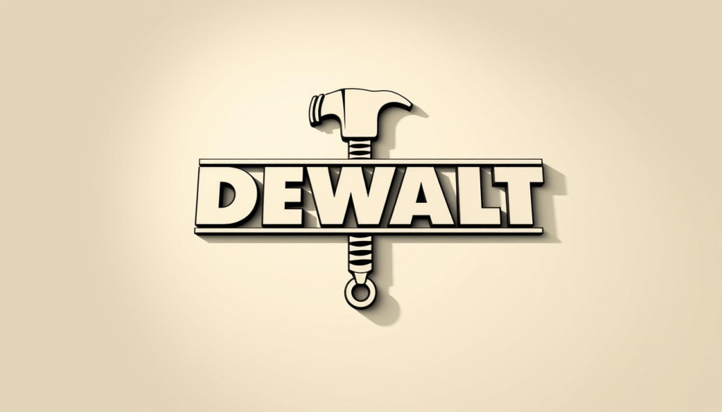 Detailed vector illustration of the DEWALT logo, showcasing the iconic hammer and bolt design in a clean, modern style. The logo is rendered with precise lines and shapes, capturing the brand's sleek and durable aesthetic. The image is set against a neutral, minimalist background, allowing the logo to take center stage. The lighting is soft and directional, casting subtle shadows that enhance the three-dimensional qualities of the design. The overall composition is balanced and visually striking, perfectly suited to illustrate the section on the trademark and protection of the DEWALT logo.