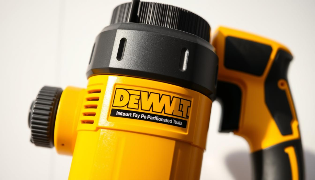A close-up shot of a DeWALT yellow power tool, capturing the vibrant and distinctive hue that has become synonymous with the brand. The tool is positioned against a clean, white background, allowing the color to pop and command attention. Soft, natural lighting casts subtle shadows, accentuating the tool's contours and creating a sense of depth and three-dimensionality. The image conveys a sense of quality, reliability, and the brand's commitment to performance, reflecting the impact of DeWALT's iconic color on consumer perception.