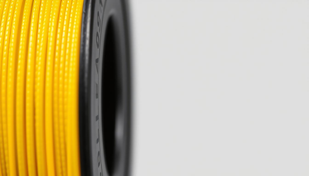 A close-up shot of a Dewalt 0.095 trimmer line, rendered in high-resolution and meticulous detail. The line appears sturdy and durable, with a vibrant yellow hue that radiates a sense of power and performance. The textured surface of the line is clearly visible, showcasing its robust construction and ability to withstand the demands of yard maintenance. The image is set against a clean, neutral background, allowing the trimmer line to be the sole focus, highlighting its key features and capabilities. Crisp lighting from the side emphasizes the line's contours and texture, creating a sense of depth and dimensionality. The overall tone is one of professional-grade quality and reliability, reflecting the Dewalt brand's reputation for exceptional outdoor power equipment.