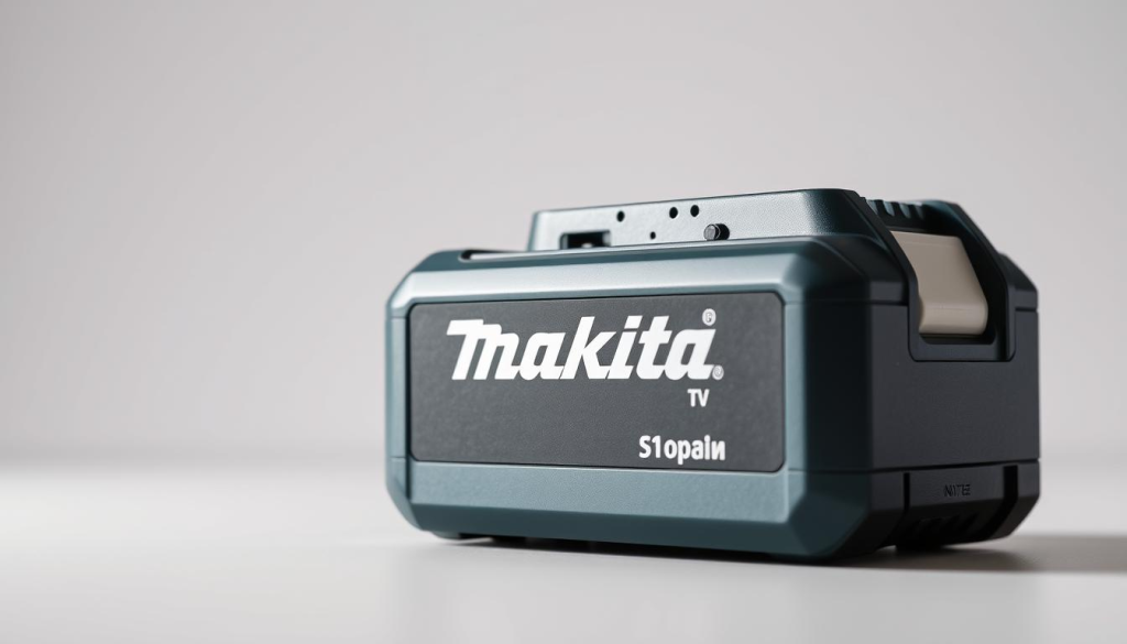 A close-up view of a high-quality Makita 18V lithium-ion battery pack, showcased against a clean, minimalist background. The battery's sleek, rectangular form is illuminated by soft, diffuse lighting, accentuating its smooth, gunmetal-gray surface and the Makita logo prominently displayed. The image emphasizes the battery's sturdy, durable construction, conveying a sense of power and reliability. The lighting and composition draw the viewer's attention to the battery's key features, highlighting its suitability as a reliable power source for Makita power tools.