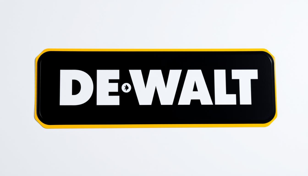 A detailed, high-quality image of the Stanley Black & Decker logo and branding, prominently featuring the DEWALT power tool brand. The logo should be displayed in the center of the frame, with a clean, minimalist background that highlights the iconic DEWALT yellow and black color scheme. The image should convey a sense of authority, professionalism, and the industrial heritage of the DEWALT brand. Utilize natural lighting, a shallow depth of field, and a slightly elevated camera angle to create a sleek, modern aesthetic. The overall composition should be balanced and visually striking, effectively communicating the relationship between DEWALT and its parent company, Stanley Black & Decker.