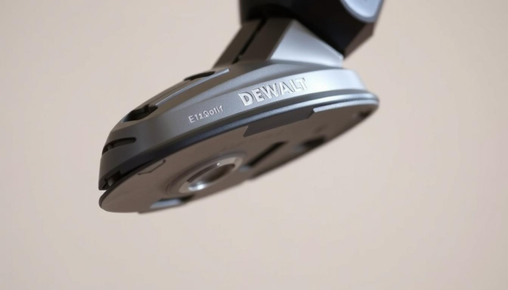 A high-quality, close-up photograph of a Dewalt quick load trimmer head against a plain, slightly blurred background. The trimmer head is positioned at an angle, showcasing its sleek design and intuitive quick-load mechanism. The lighting is soft and diffused, highlighting the metallic textures and details of the trimmer head. The image has a clean, professional look, emphasizing the product's quality and ease of use, as per the article's subject and section title.
