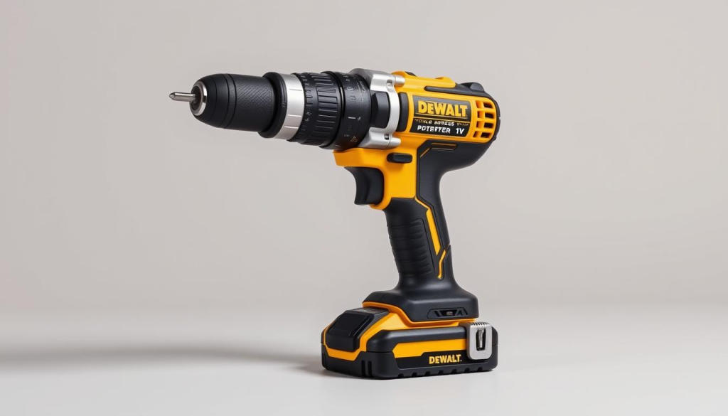 A high-quality, well-lit studio photograph of a Dewalt 089lg 12V cordless drill on a clean, neutral-colored background. The drill is positioned at an angle, showcasing its sleek, modern design with the Dewalt logo clearly visible. The image highlights the drill's compact size and ergonomic grip, as well as its powerful 12V motor and variable speed trigger. The lighting creates a sense of depth and emphasizes the tool's metallic accents and durable construction. The composition draws the viewer's attention to the key features of the Dewalt 089lg 12V drill, presenting it in a professional, informative manner.