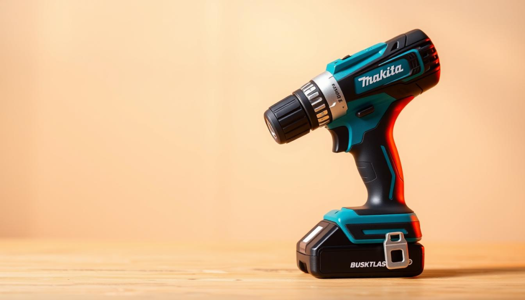 A meticulously crafted Makita XFD131 18V LXT Lithium-Ion Drill, its sleek and robust body prominently displayed against a soft, neutral background. The drill's brushless motor and compact design are highlighted, conveying power and precision. Warm, directional lighting illuminates the tool's vibrant blue accents, creating a sense of depth and three-dimensionality. The image is captured from a slightly elevated angle, allowing the viewer to appreciate the drill's ergonomic handle and intuitive controls. The overall scene exudes a professional, product-focused atmosphere, befitting the section's topic of "Popular Makita Power Drill Models".