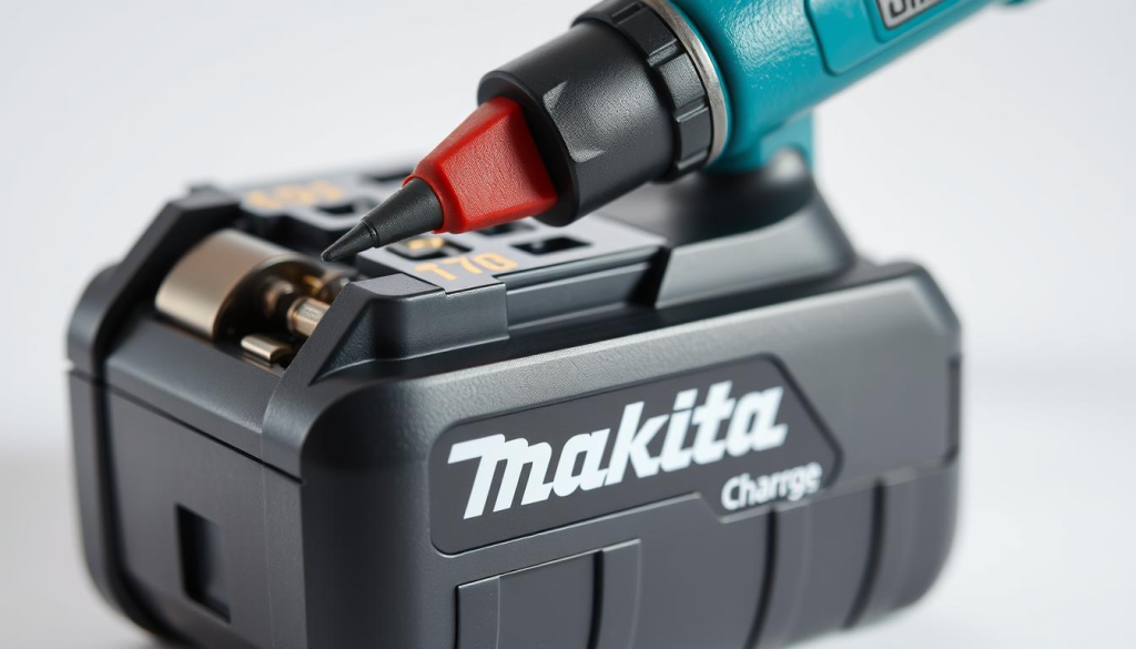 A meticulously crafted Makita power tool battery, its intricate components and circuitry visible under soft, even lighting. In the foreground, a multimeter probes the battery's terminals, analyzing its charge state and health. The mid-ground showcases the battery's casing, textured with the Makita logo, while the background fades into a clean, minimalist setting, emphasizing the technical focus. The composition conveys a sense of precision and problem-solving, setting the stage for troubleshooting common battery issues.