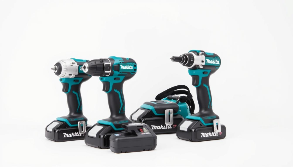 A neatly arranged display of Makita 12V power tools, including a cordless drill, impact driver, and oscillating multi-tool, against a clean, white background. The tools are captured in sharp detail, showcasing their sleek, modern design and compact size. Soft, even lighting illuminates the tools, highlighting their high-quality materials and craftsmanship. The overall composition creates a sense of balance and simplicity, emphasizing the advantages of the Makita 12V lineup - their portability, versatility, and suitability for a wide range of DIY and professional tasks.