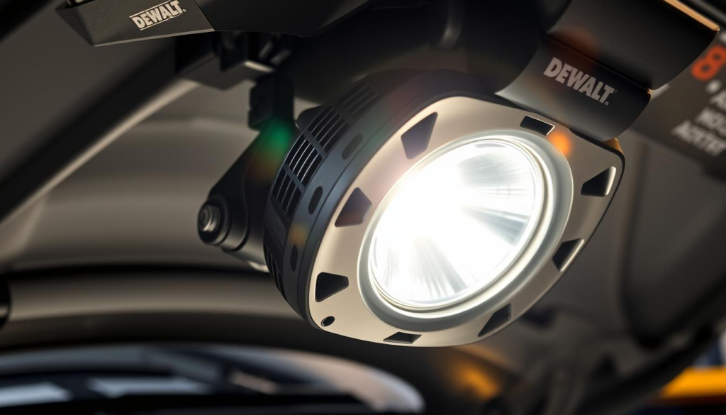 A sleek and powerful DEWALT underhood light, its sturdy aluminum housing gleaming under bright studio lighting. The light's broad, adjustable beam illuminates the entire engine bay, casting a warm, even glow that makes inspecting and working on a vehicle's components a breeze. Strategically placed cooling vents ensure the light remains cool to the touch, even during extended use. The light's durable construction and impact-resistant lens guarantee reliable performance in the most demanding garage environments. A sturdy, adjustable mounting bracket allows for precise positioning, ensuring the light shines exactly where it's needed most. This DEWALT underhood light is a testament to the brand's commitment to delivering innovative, high-quality tools that make every job easier.