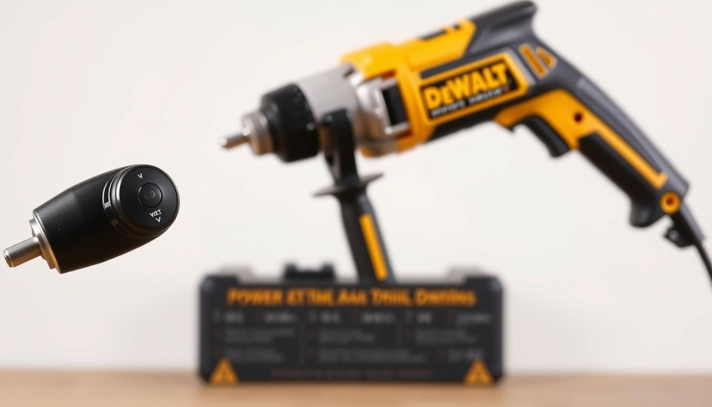 A sleek, professional-grade DEWALT drill with a clear display showcasing its voltage options. The drill is set against a clean, minimalist background, with soft lighting highlighting its metallic casing and ergonomic design. The foreground features the drill's power selection dial, allowing the user to easily toggle between different voltage settings. The middle ground showcases the drill's technical specifications, while the background subtly suggests a workshop or worksite setting, conveying the tool's rugged, reliable nature. The overall composition emphasizes the drill's key features and functionality, providing a visually engaging representation of the important details a consumer should consider.