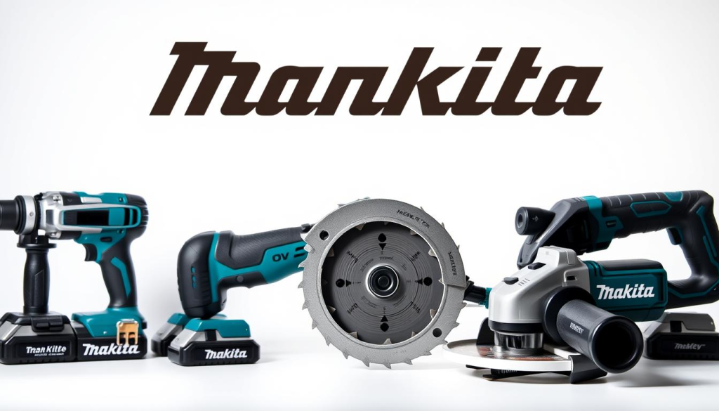 A well-lit close-up shot of several Makita 40V cordless power tools, including a drill, circular saw, and angle grinder, set against a plain white background. The tools are displayed prominently, showcasing their robust construction and advanced features. The image has a clean, minimalist aesthetic, allowing the quality and performance of the Makita products to be the primary focus. Subtle shadows and balanced lighting create depth and dimension, highlighting the tools' sleek design and attention to detail. The overall mood is one of professionalism, reliability, and customer satisfaction, reflecting the positive reviews and feedback from Makita 40V tool users.