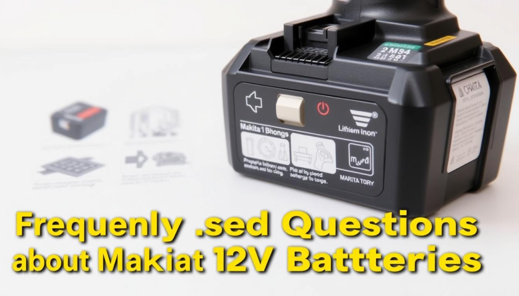 A well-lit, close-up view of a Makita 12V lithium-ion battery pack, showcasing its internal components and maintenance tips. The foreground features the battery pack with a clean, uncluttered design, highlighting the battery terminals, charging port, and any indicators. The middle ground includes step-by-step diagrams or illustrations demonstrating proper battery storage, cleaning, and charging procedures. The background is a neutral, soft-focus environment that allows the battery and maintenance information to be the focal point. The overall mood is informative and educational, with a technical yet approachable aesthetic suitable for the "Frequently Asked Questions about Makita 12V Batteries" section.