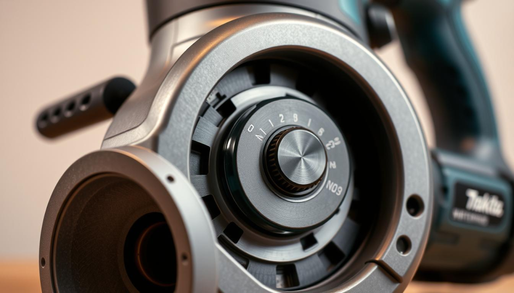 A well-lit, close-up view of a Makita orbital sander, its intricate inner workings exposed. The sander's metal body gleams under the soft studio lighting, revealing the precision gears and components that power its smooth operation. The foreground showcases the sander's dust collection system, its filter housing and intake ports meticulously detailed. In the middle ground, the sander's variable speed dial and controls are prominently displayed, inviting the viewer to imagine the fine-tuned adjustments needed for different woodworking tasks. The background is a clean, neutral backdrop, allowing the sander to be the focal point and highlighting its essential maintenance requirements.