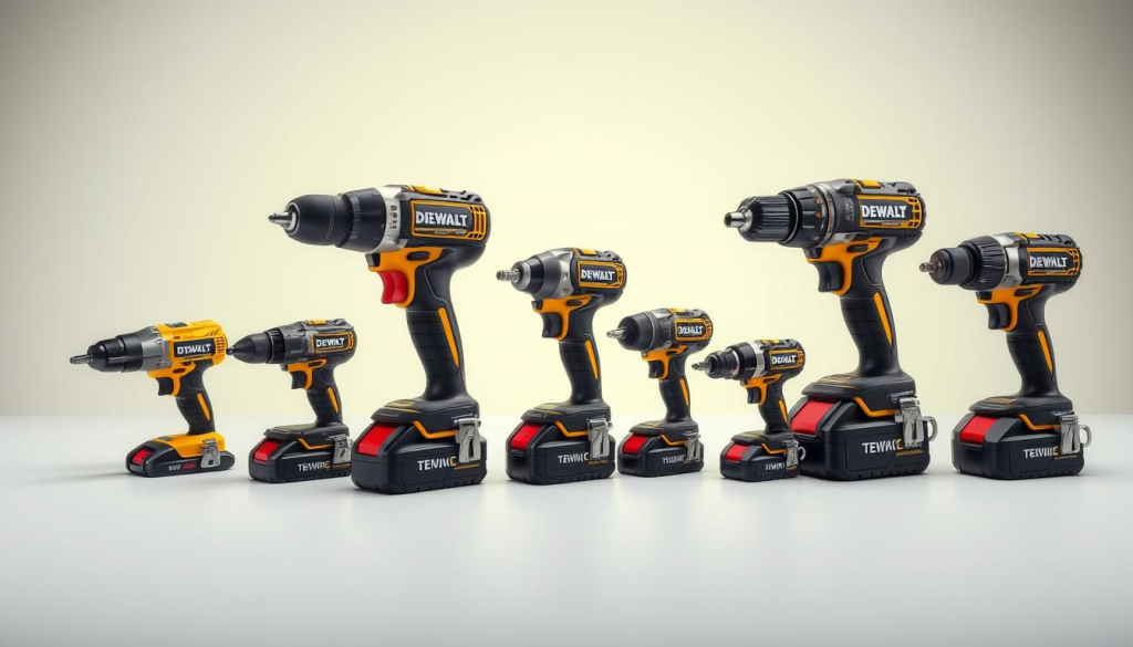 A well-lit comparison of cordless impact drivers from leading brands, arranged in a dynamic, three-dimensional layout. Showcasing the distinctive designs, sizes, and key features of each model with realistic textures and attention to detail. Positioned against a minimalist, high-contrast background that accentuates the power tools' sleek silhouettes and bold accents. Illuminated from multiple angles to highlight the drivers' ergonomic grips, variable speed triggers, and innovative mechanisms. Capturing the essence of performance, durability, and technological advancements in the cordless impact driver market.