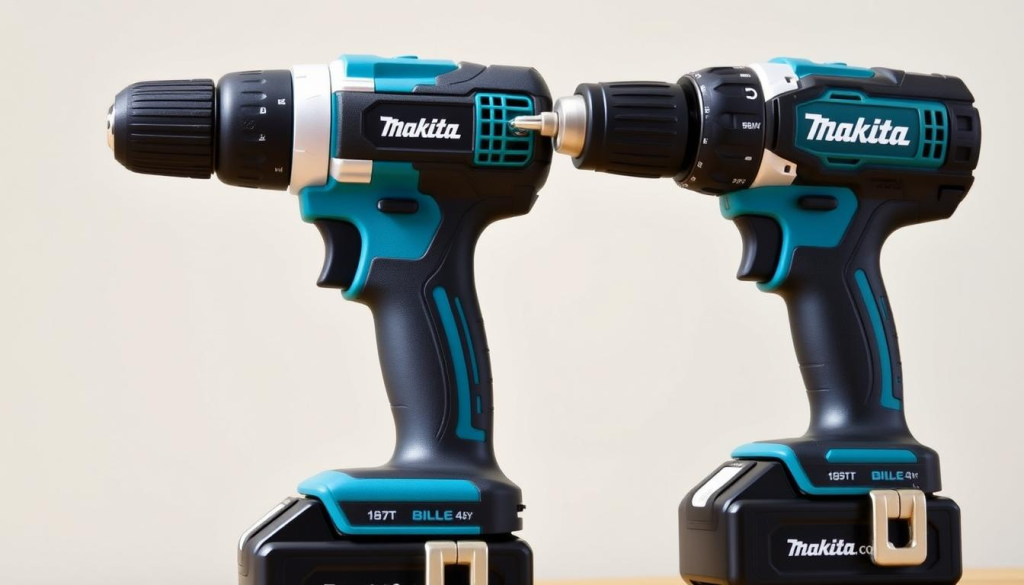 A well-lit, high-quality photograph of a Makita 18V LXT Lithium-Ion Cordless 2-Piece Combo Kit, featuring a powerful drill driver and an impact driver. The drill has a brushless motor and a compact, ergonomic design with a rubber grip. The impact driver has a high-torque, variable-speed mechanism for versatile performance. The tools are displayed against a neutral, slightly blurred background to emphasize the product details. The image showcases the durability, precision, and professional-grade capabilities of the Makita power tool set, suitable for a wide range of DIY projects and home improvement tasks.