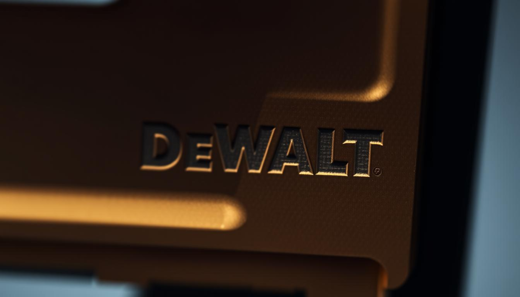 Detailed close-up of a DeWALT accessory, showcasing the prominent date code stamped onto the surface. The accessory is illuminated with soft, directional lighting to accentuate the textured metallic finish and crisp, legible date imprint. The frame is tightly composed, filling the frame and drawing the eye directly to the date code. The background is blurred and muted, creating a clean, minimalist composition that highlights the technical details of the accessory. The image conveys a sense of precision, quality, and attention to detail that reflects the craftsmanship of DeWALT products.