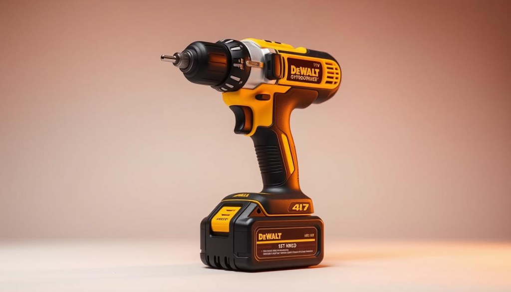 Dewalt 8V Gyroscopic Screwdriver lithium-ion battery, with a sleek and modern design. The device is showcased against a clean, minimalist background, illuminated by warm, directional lighting to highlight its key features. The screwdriver's gyroscopic mechanism is clearly visible, its rotating head and ergonomic handle capturing the essence of its functionality. The lithium-ion battery is prominently displayed, showcasing its compact size and power. The overall composition emphasizes the device's high-tech, professional-grade capabilities, perfectly suited for the "Key Features of the Dewalt 8V Gyroscopic Screwdriver" section of the article.